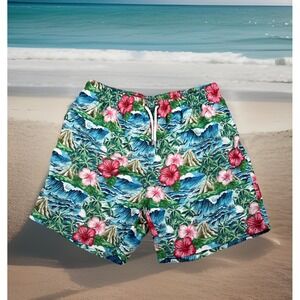 Franks Maui Men's Hawaiian Floral Print Lined‎ Swim Shorts Size XL EUC